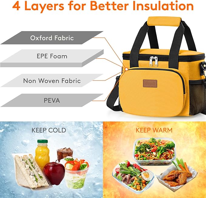 Lifewit Medium Lunch Bag, Insulated Lunch Box, Soft Cooler Cooling Tote for Adult Men Women, Orange 12-Can (9L)