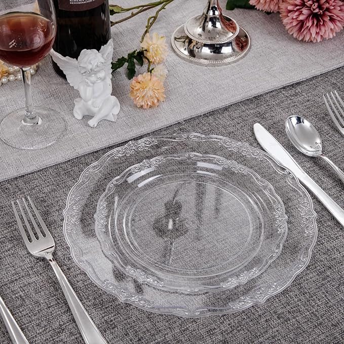 U-QE 60PCS Clear Plastic Plates for Party - Clear Plates Disposable Heavy Duty for Party & Wedding - Include 30PCS 10inch Dinner Plates and 30PCS 7.5inch Dessert/Salad Plates