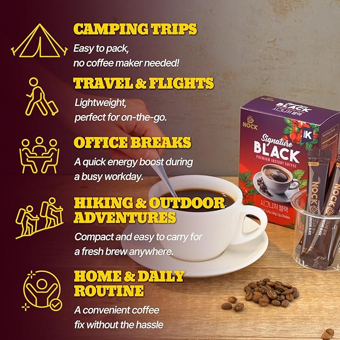 [Nokchawon] Korean Black Instant Coffee - Premium Dark Roast Coffee Sticks for Travel and Office - Sugar Free Zero Calorie Energy Boost for Daily Wellness - 20 Sticks