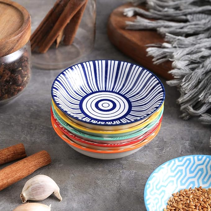 Selamica Ceramic Mini Dipping Bowls, 2.5oz Soy Sauce Dish, Appetizer Side Dishes for Sushi, Sauce, Party - Assorted Colors Pack of 6