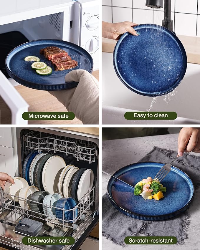 Famiware Star 24-Piece Stoneware Dinnerware Sets, Service for 6 - Reactive Glaze Mugs, Plates and Bowls, Dishes for Everyday/Formal Use, Chip/Scratch Resistant, Microwave/Dishwasher Safe, Nebulas Blue