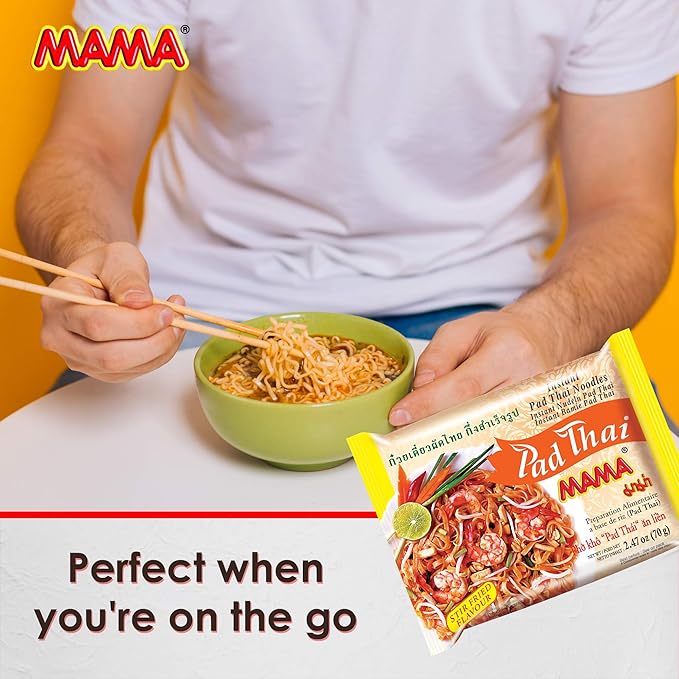 MAMA Noodles Pad Thai Instant Spicy Noodles w/Delicious Thai Flavors, Hot & Spicy Noodles w/Pad Thai Soup Base, No Trans Fat w/Fewer Calories Than Deep Fried Noodles 30 Pack
