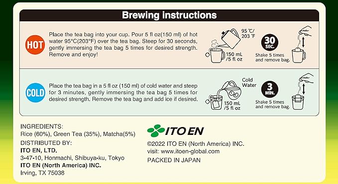ITO EN Oi Ocha Premium Japanese Matcha Genmaicha Green Tea - Tea Bags, 50 Count (Pack of 2)