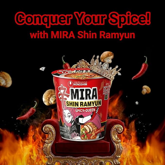 Nongshim Shin Ramyun Spicy Queen, Instant Noodle Cup, Gourmet Spicy, 3.35 oz (Pack of 6)