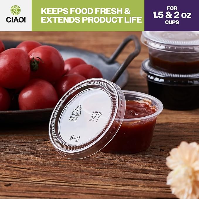 CIAO! Ultra Clear PET Portion Cup Lids, 62mm, Fits CIAO! 1.5 & 2 oz Portion Cups, Case of 2,500