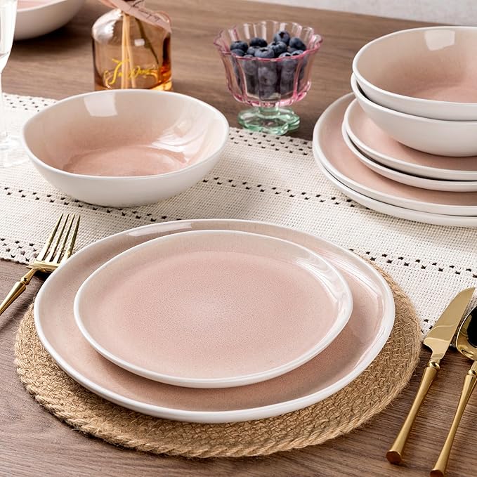 AmorArc Ceramic Dinnerware Sets,Handmade Reactive Glaze Stoneware Plates and Bowls Sets,Highly Scratch Resistant | Dishwasher & Microwave Safe Dishes Set,Service for 8 (24pc)