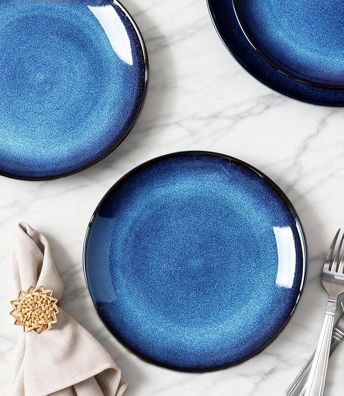 LERATIO Ceramic Dinner Plates Set of 6, 8.0 Inch Handmade Reactive Glaze Porcelain Plates, Coupe Shape Dinnerware Dishes Set for Kitchen,Oven& Microwave & Dishwasher Safe, Scratch Resistant-Blue