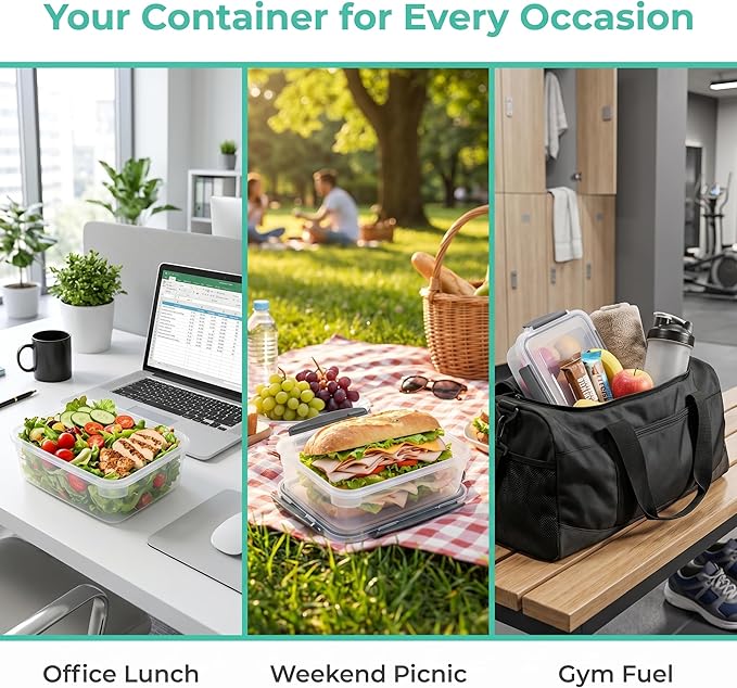 YORY 3 cup Plastic Food Storage Containers with Lids Nestable Freezer Dishwasher Safe Rectangle Container Set,5-Pack