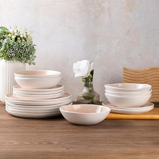 AmorArc Ceramic Dinnerware Sets,Handmade Reactive Glaze Stoneware Plates and Bowls Sets,Highly Scratch Resistant | Dishwasher & Microwave Safe Dishes Set,Service for 6 (18pc)