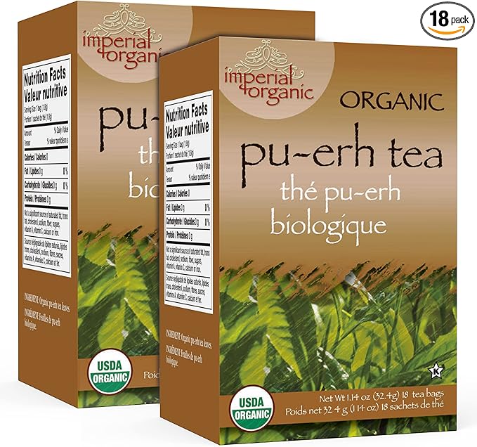 Uncle Lee's Tea Organic Pu-Erh Tea, 100% Natural Chinese Tea, Fresh & Full Earthy Flavor, Enjoy as Hot Tea or Iced Tea Beverages, Coffee Alternative, 2 Pack - 18 Tea Bags per Box