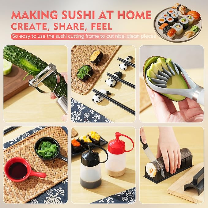 Sushi Maker Kit - 43-Piece Complete Set for Beginners with Sushi Bazooka Roller, Onigiri Mold, Nigiri Maker, Bamboo Rolling Mat & Accessories | Easy DIY Sushi Preparation at Home