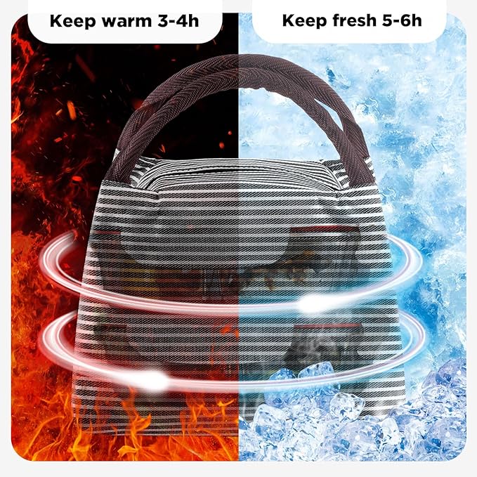 Chunful 24 Pcs Insulated Lunch Bag Bulk Reusable Thermal Lunch Box Waterproof Leakproof Tote Bag with Soft Liner for Women Men Office Work School Picnic Beach Fishing (Black)