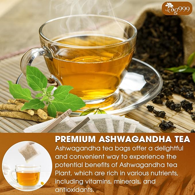 TOG999, Premium 120 Ashwagandha Root Tea Bags, 100% Natural & Pure, Ashwagandha Root Herbal Tea. No Sugar, No Caffeine, No Gluten, Vegan.