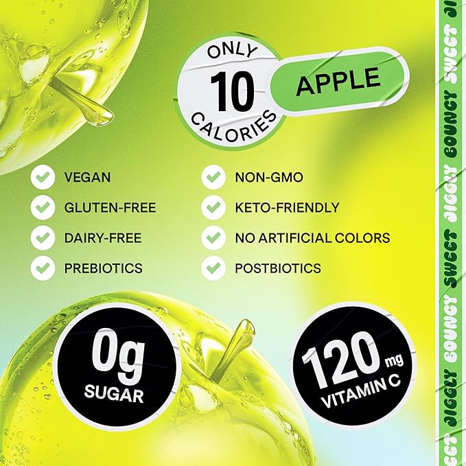 Dally Apple Drinkable Konjac Jelly 10 Pouches | Healthy 10-Calorie, Keto, Gluten Free, Sugar Free Korean Fruit Snack | Prebiotics & Postbiotics for Skin, Immune & Weight Management