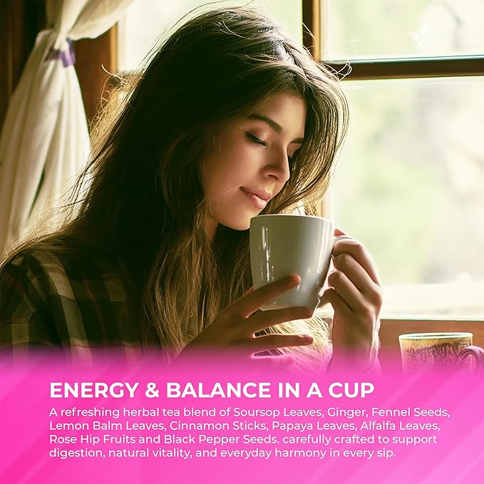 FreshDrinkUS, Premium Happy Belly Tea | 135 Tea Bags | Herbal Tea Blend with Soursop Leaves, Ginger, Fennel Seed, Lemon Balm, Cinnamon, Papaya Leaves & Rose Hip – Naturally Caffeine Free. Sugar Free