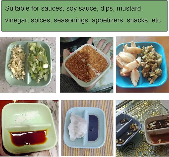 8 Pack Dipping Bowls Set 2 Grids Soy Sauce Dishes Pinch Bowls Dipping Bowls Dipping Sauce Bowl Small Serving Bowls for Side Dishes Sushi Mustard Tomato Sauce BBQ Seasoning Pepper Kitchup