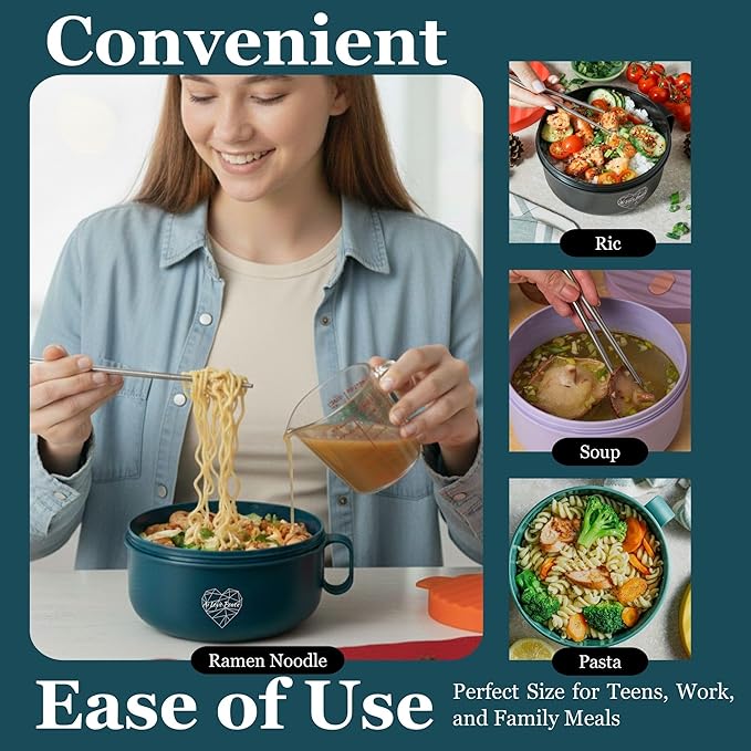 AI LOVE PEACE Ramen Bowl, 40 oz Microwaveable Noodle Cooker for Ramen, Pho, Soup, and Pasta, Dishwasher Safe and Portable, Ideal for Home, Office, Dorm, or Gift (Orange)