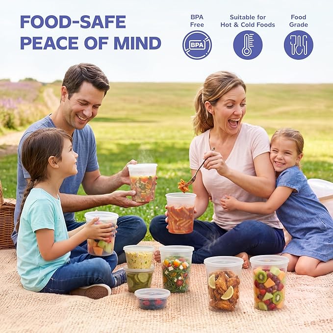 GUSTO [32 oz. - 24 Count Plastic Deli Containers with Lids - Disposable Food Storage Containers With Airtight Lids, Ideal for Soups, Stews, and Meal Prep