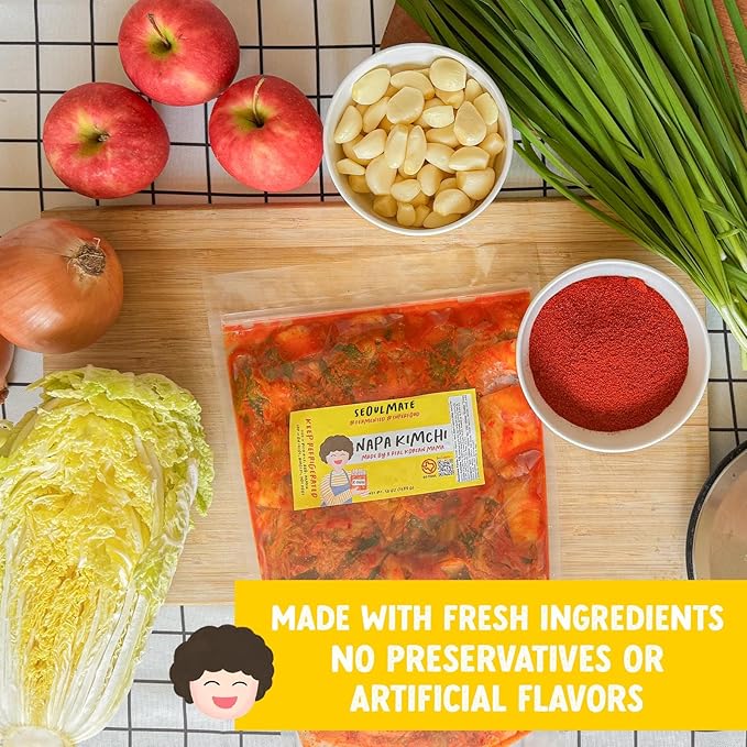 Seoulmate Korean Kimchi 56oz (3.5 lb) – Napa Cabbage Kimchi, Probiotic Fermented Food, No Sugar Added, Gut Healthy, Spicy, for Ramen, Fried Rice & BBQ, Small Batch, Made in USA