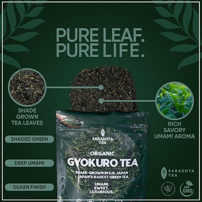 Gyokuro Tea Loose Leaf 3 oz | Premium Japanese Shade Grown Green Tea | Umami Rich Smooth Flavor | Bulk Loose Leaf