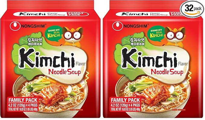 Nongshim Ramen Noodles, Gourmet Instant Ramen, Premium Microwavable Noodle Soup, Kimchi, 4.2 Ounce, (Pack of 32)