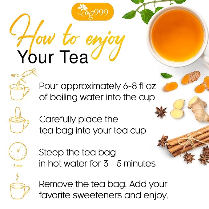 20 Tea Bags - Anti-Inflammaheb Loose Leaf Tea, 100% Natural from Ginger, Turmeric, Peppermint, Black Pepper, Cinnamon. No Sugar, No Caffeine, No Gluten, Vegan.