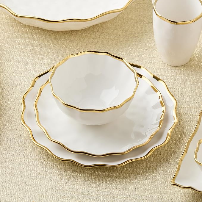 Regency Gold 9-Inch Porcelain Salad Plates – Set of 4 Luxurious Gold-Edged Plates – Stylish, Durable Tableware for Serving Fresh Salads, Appetizers & Desserts
