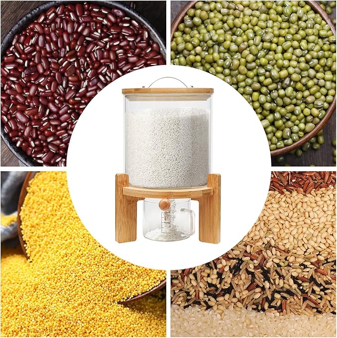 5L Rice Dispenser Storage 10Grain Bottle Cereal Dry Food Glass Container +Valve