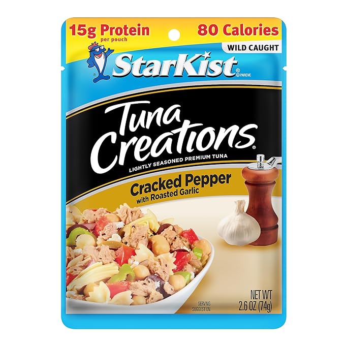 StarKist Tuna Creations Cracked Pepper with Roasted Garlic Pouch (2.6 oz-24 Pack) Wild Caught, High Protein Seafood, Soy & Gluten Free, No Draining, Ready to Eat for Salads & Sandwiches