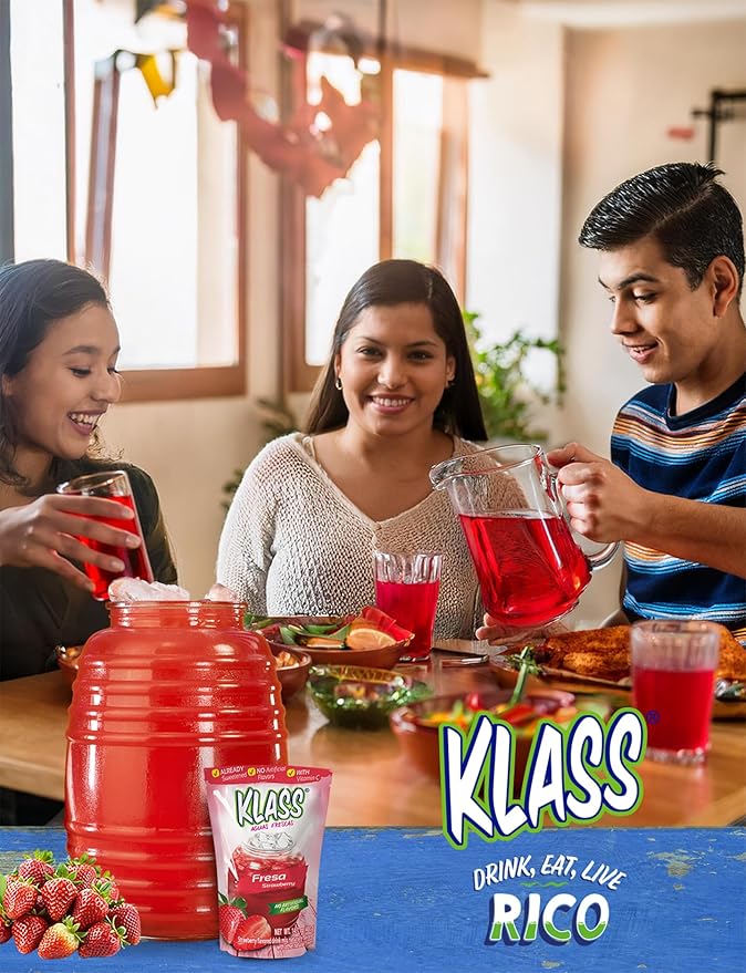 Klass Aguas Frescas Drink Mix Tropical Variety Pack - Strawberry, Grape, Tropical Punch & Orange - Powder Drink Mix, Water Drink Mix with Natural Flavors & Vitamin C, Makes 28 to 36 Quarts (56 to 72 Drinks)