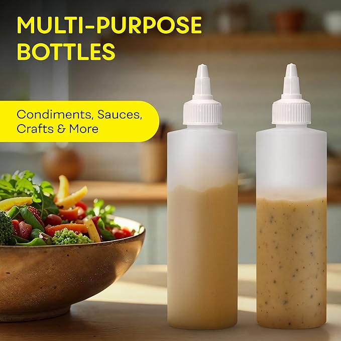 BRIGHTFROM Condiment Squeeze Bottles, 8 OZ Empty Squirt Bottle with Twist Top Cap, Leak Proof - Great for Ketchup, Mustard, Syrup, Sauces, Dressing, Oil, Arts and Crafts, BPA FREE Plastic - 2 PACK