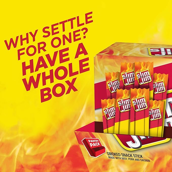 Slim Jim Smoked Meat Sticks, Original Flavor, 6g Protein Per Serving, Snack Size, 0.28 oz. (46 Count)