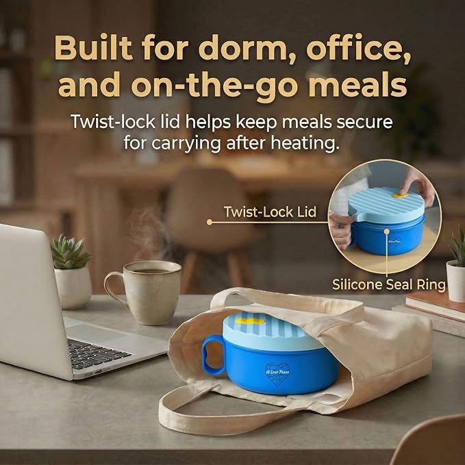AI LOVE PEACE Microwave Ramen Bowl Set of 2, 40 oz Ramen Noodle Bowls with Lids, Microwave Noodle Bowl for Soup, Pho, Pasta, Rice & Oatmeal, Dishwasher Safe (2 x Blue)