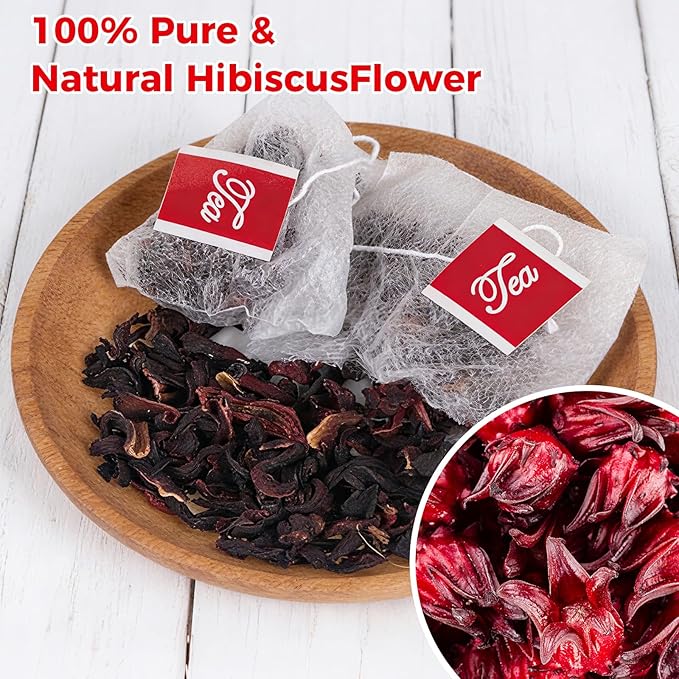 50 Bags Premium Natural Hibiscus Tea, 100% Pure Organic Hibiscus Flowers Herbal Tea, Caffeine-Free, Rich in Natural Goodness and Flavor, No Sugar, Gluten-Free, Vegan