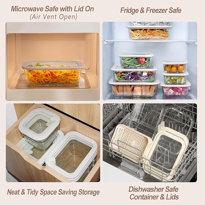 Urban Green Glass Food Storage Containers with Glass Lids, Microwave Safe Food Container Set, Airtight Meal Prep Containers, LeakProof, 100% Plastic Free, 6 Pack