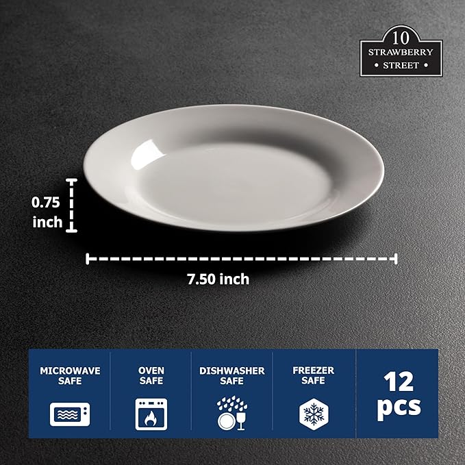 10 Strawberry Street 7.5" Catering Round Salad/Dessert Plate, Set of 12,White