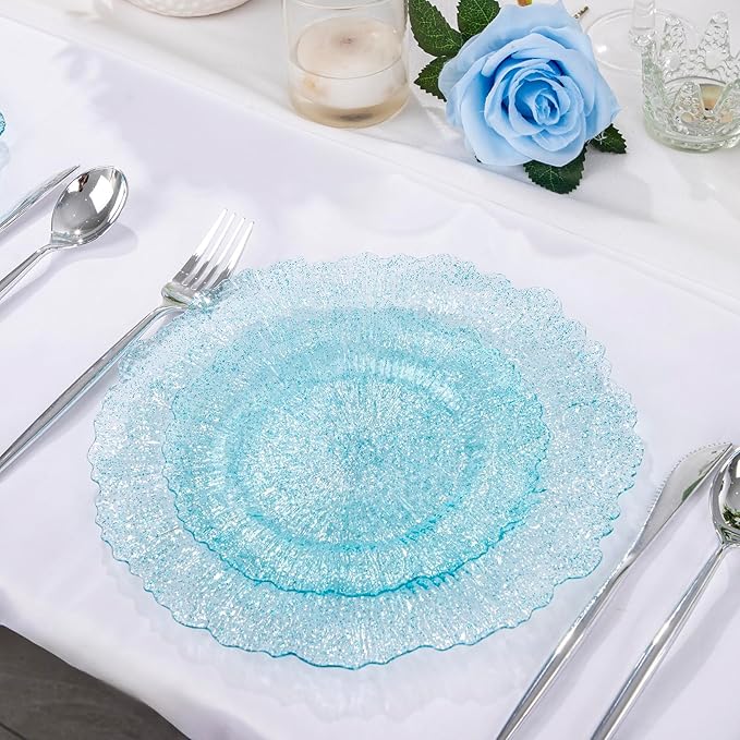 U-QE 60PCS Clear Blue Plates - Glitter Blue Plastic Hanukkah Plates Disposable&Reusable - Heavy Duty Plastic Plate for Hanukkah, Party&Wedding Including 30 Dinner Plate 10" & 30 Appetizer 7"