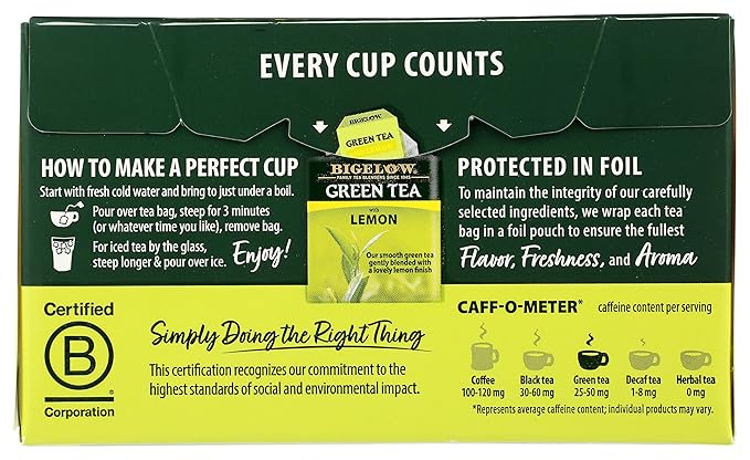BigelowTea Green Tea With Lemon (Caffeinated), 20 Count
