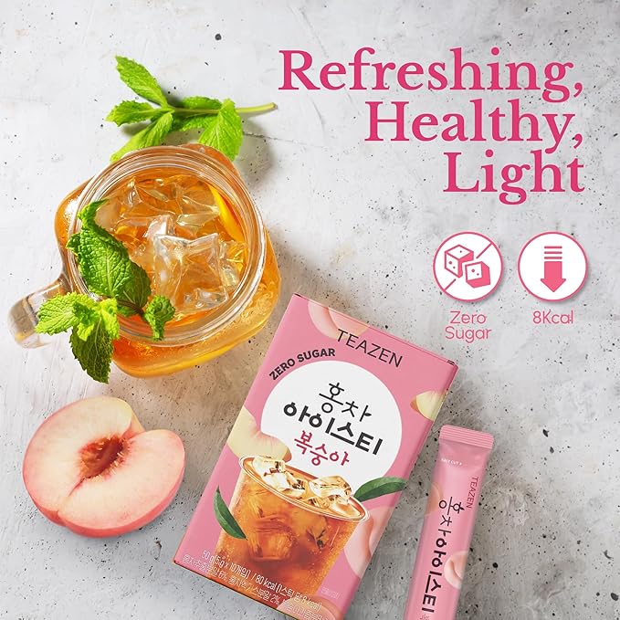 Teazen Summer Peach Iced Tea, Sugar Free, Uva Black Tea, Hydration Drink Mix, 10 Sticks, 1.76oz