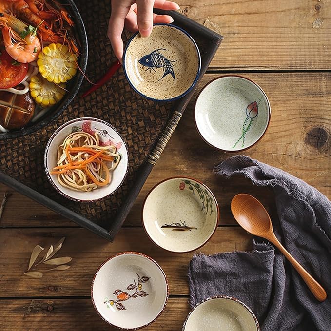6PCS Sauce Dish, Ceramic Dipping Sauce Bowls,Small Bowl,Soy Sauce Dish Dipping Sauce Bowl,Sauce Plates Tiny Bowls for Condiments Sushi Dishes Soy Sauces Ketchup Snack Side Dishes Set of 6