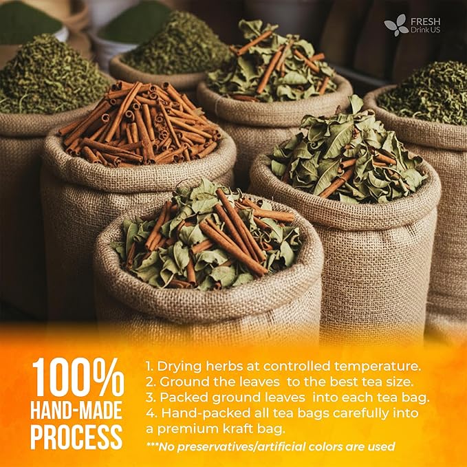 FreshDrinkUS, Premium Guava Vitality Tea | 75 Tea Bags | Guava Leaves, Cinnamon Stick & Ginger Herbal Tea – Caffeine Free Botanical Infusion – Warm & Aromatic Daily Tea – 100% Natural Ingredients