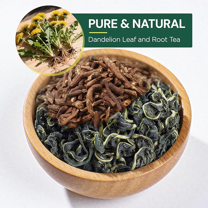 Dandelion Leaf and Root Tea Bag, Natural Dandelion Roasted Herbal Detox Teabag for Liver & Kidney Health, Support Digestion Dandelion Root Tea, Caffeine Free, No Additives（100 Teabags)