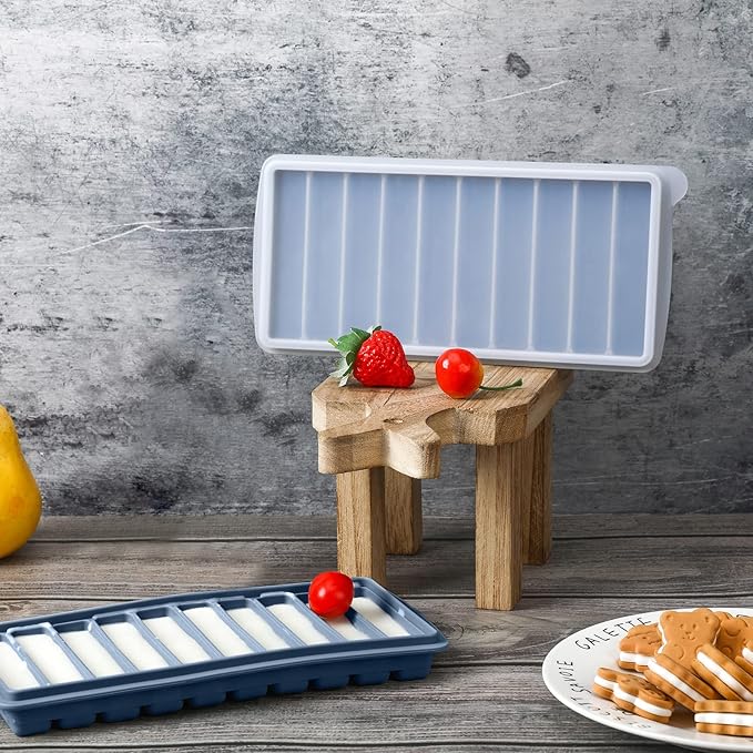 Eaasty 2 Pieces Breastmilk Storage Container Baby Food Milk Silicone Freezer Trays with Lid Breastmilk Freezer Tray Organizer Ice Trays Silicone Storage Bag Tray 10-1 oz Bars(Blue)