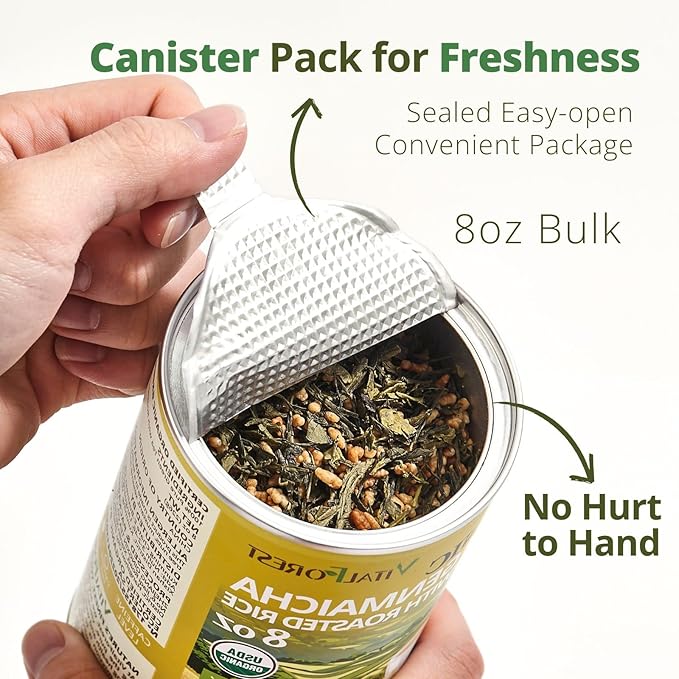 8oz Organic Genmaicha Green Tea with Roasted Rice, Genmaicha Tea Loose Leaf, Roasted Green Tea, Brown Rice Tea, Smooth Nutty Flavor