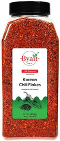 Byait Gochugaru Korean Chili Flakes 16 Oz (1 LB), Medium Hot, 100% Pure Red Chili Pepper Flakes for Authentic Korean Cooking, Kimchi, Chili Oil, and Seasoning