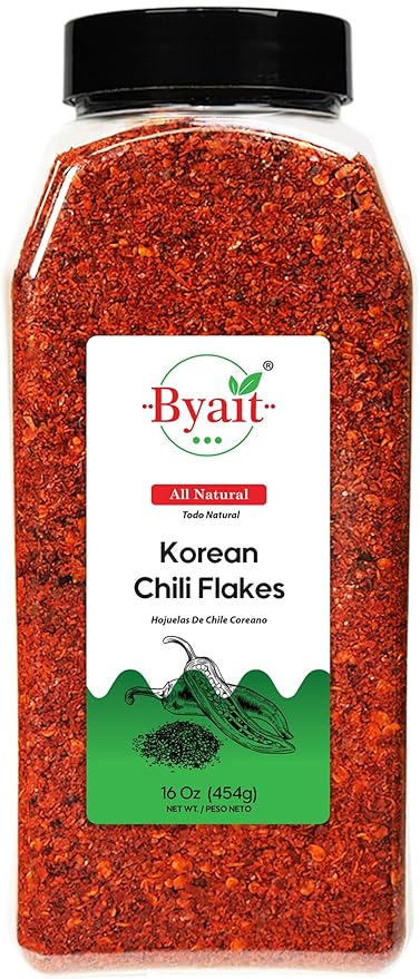 Byait Gochugaru Korean Chili Flakes 16 Oz (1 LB), Medium Hot, 100% Pure Red Chili Pepper Flakes for Authentic Korean Cooking, Kimchi, Chili Oil, and Seasoning