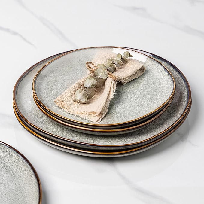 AmorArc Ceramic Plates Set of 6, 8.5 Inch Handmade Reactive Glaze Stoneware Plates set for Dessert, Salad, Appetizer,Dinner, Microwave & Dishwasher Safe, Scratch Resistant
