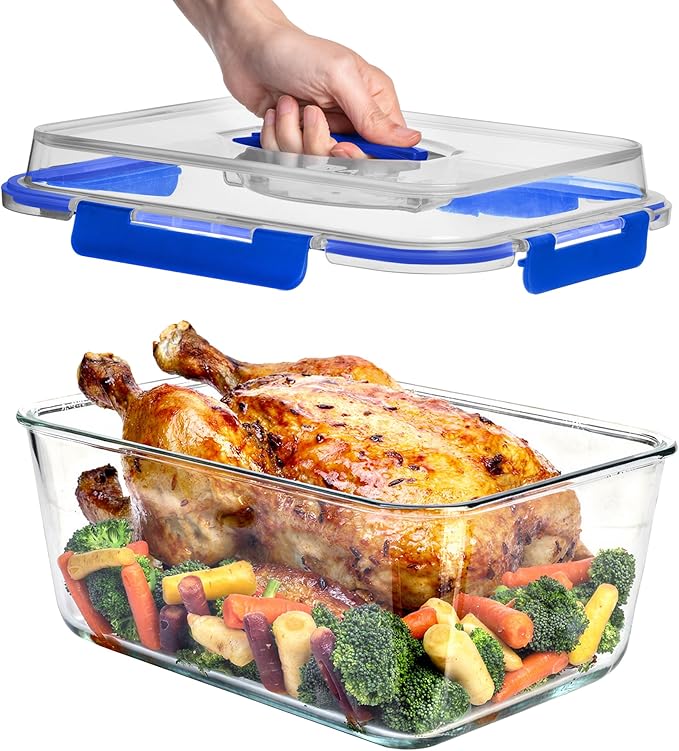 Razab 6500ml / 220 Oz / 28 Cups Extra Large Glass Food Storage Containers with Lids - Leakproof Glass Meal Prep Containers with Locking Lids for Roasting & Storing Leftover - Microwave & Oven Safe