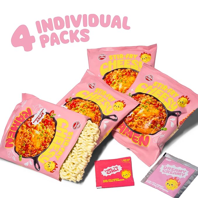 OTOKI Cheesy Ramen – Spicy Chili & Cheddar Flavor | Bold, Cheesy & Spicy Stir-Fry Korean Instant Noodles | 4.23 oz (Pack of 4)