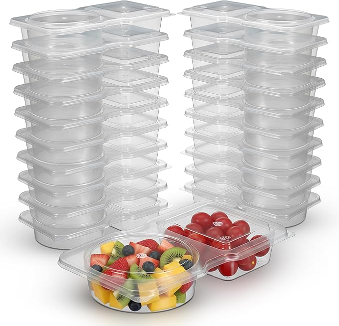 Reusable Snack Containers with Lids 20 Pack, 2 Compartment Leakproof Snackle Box Container, Portion Control Lunch Box Food Containers for Travel